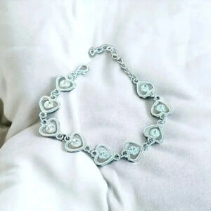 Vintage y2k Silver Tone Heart Chain Bracelet Center Jewels